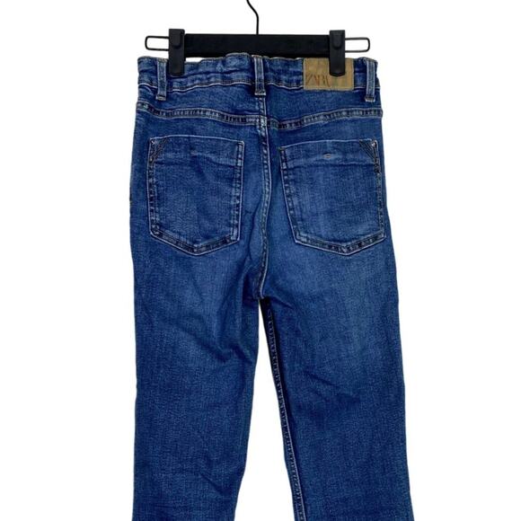 ZARA High Rise Straight Leg Raw Hem Broken In Stretchy Jean Zip 2 Blue #3926 - Picture 6 of 15